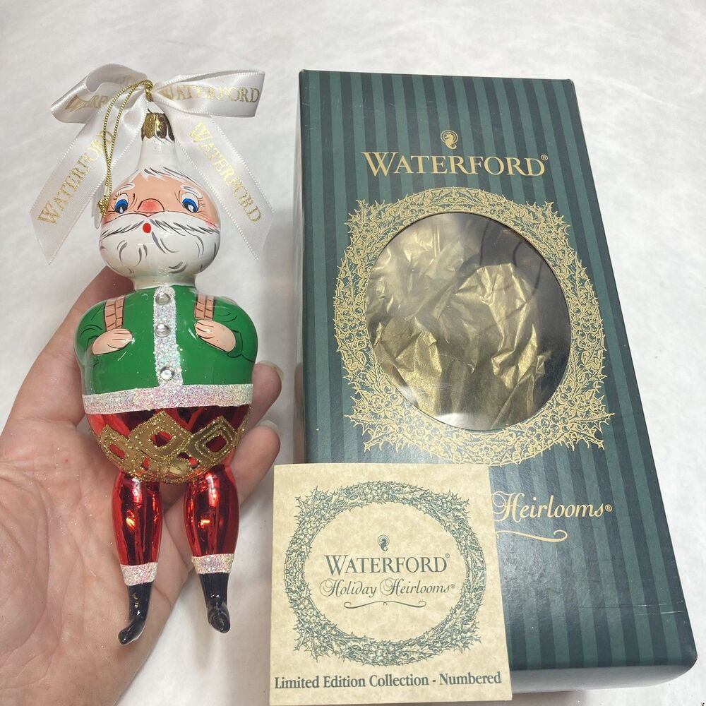 Waterford Glass Limited Ed Christmas Ornament 'In For The Night Santa' w/ Box